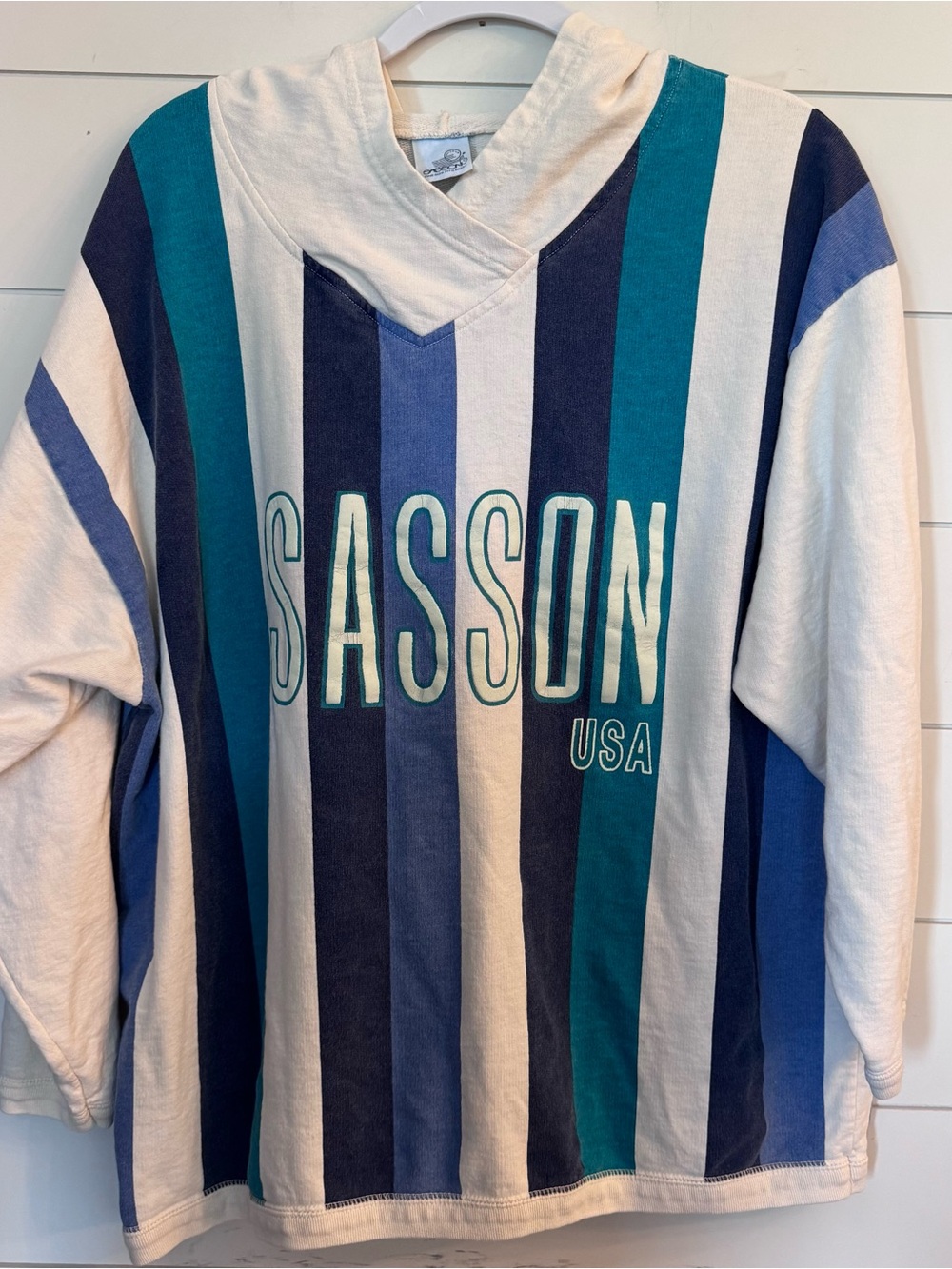 Vintage Sasson 80s sweatshirt, Striped Pullover Hoodie One size fits all or L